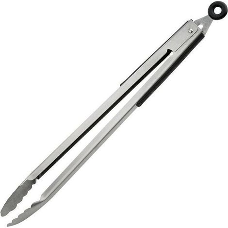 FMprofessional XXL BBQ Zange, hochwertige Grillzange aus Edelstahl, lange Mehrzweckzange für Fleisch, Fisch und Salate, vielseitige Multifunktionszange, handliche Küchenzange (Farbe: silber/schwarz)"-