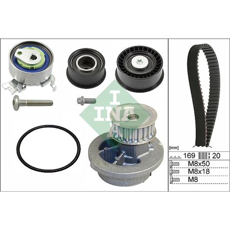 Pompe à eau + kit de courroie crantée INA 530 0078 30 CHEVROLET 09128516 1334046