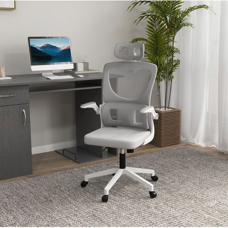 Bürostuhl 60x59x114-122 cm grau aus Mesh mit ergonomischer Rückenlehne und höhenverstellbarer Kopfstütze (1/4)