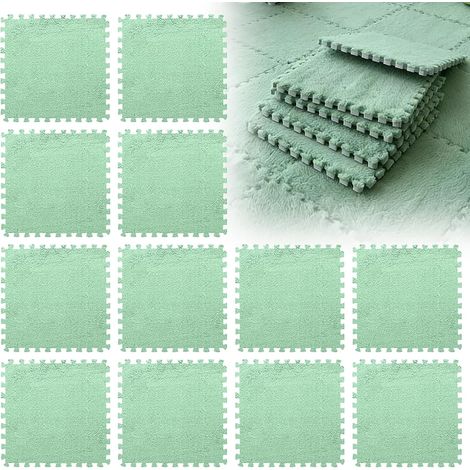 Tapis Puzzle - 12 Pièces - Mousse EVA - Dalles Emboîtables - Chambre Enfant et Salon - 30x30 cm - Vert Menthe (1/5)