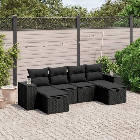 vidaXL Salon de jardin 6 pcs avec coussins noir résine tressée (1/4)