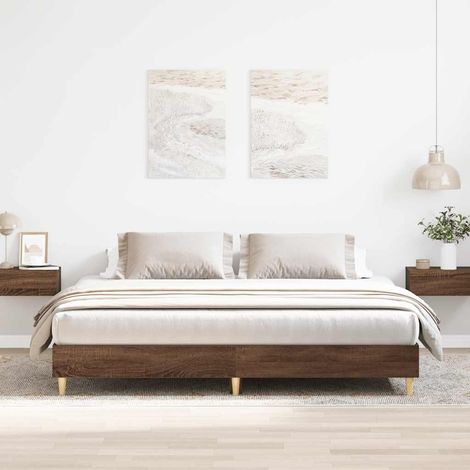 Cadre de lit avec sommier à lattes 200 x 200 cm chêne marron sans matelas - PANGIVO (1/5)