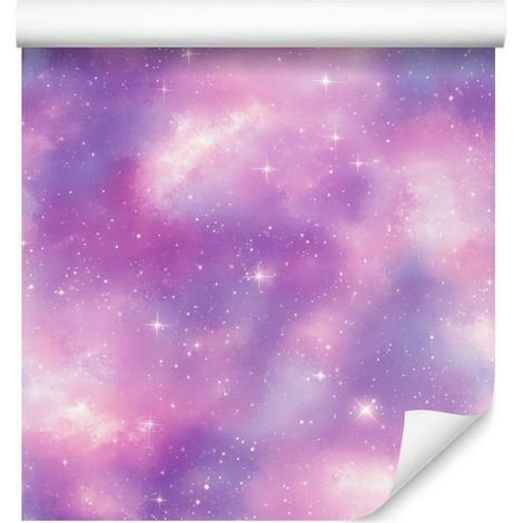 Papel pintado de galaxia en acuarela en tonos violeta y lavanda para salón y dormitorio, 50x1000 mm. (1/5)