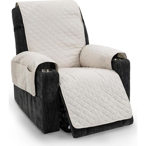 Housse Fauteuil Relax Imperméable, pour Canapé Matelasse Réversible Chat Chiens Protection Lavable Résistant à l'usure Antidérapant( Blanc Ivoire) (1/3)