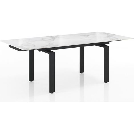 Tavolo "Antares" con gambe in metallo e piano in marmo, design moderno, 140/200 x 90 x h 76 cm -Nero Opaco (1/5)