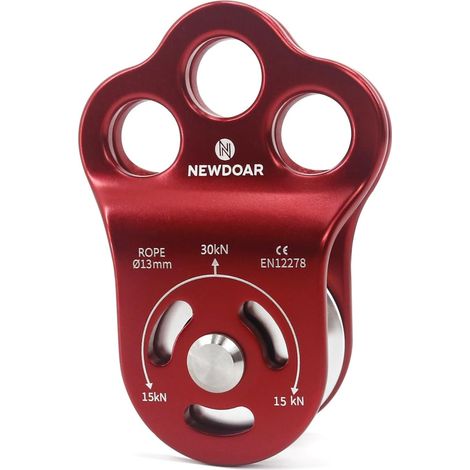 30KN Three Hole Rescue Climbing Pulley Micro Pulley for Rope Transport Max 13mm with Bearing for Reminder Zip Line Durable Side Plates (1/5)