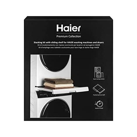 Haier HASTKU10B Kit di Sovrapposizione Universale Lavatrice Asciugatrice Ripiano Scorrevole 12 Kg Serie 3 5 7 colore Nero (1/5)