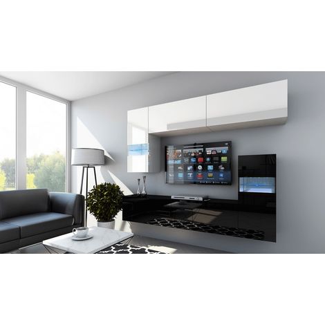 Ensemble meuble TV CONCEPT 31-31-HG-BW-9-1A blanc-noir brillant 214 cm (1/2)