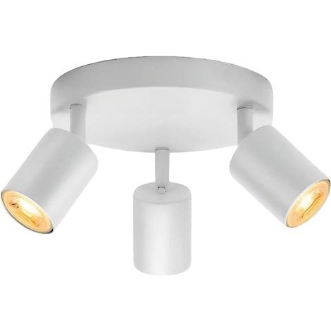 Spot de plafond rond orientable, luminaire sur rail à 3 têtes, plafonnier directionnel encastrable GU10 — Idéal pour cuisine, chambre, salon, bureau ou éclairage de tableaux (Blanc) (1/5)