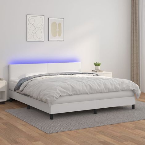 Sommier tapissier et matelas et LED Lit adulte Contemporain Blanc 160x200 cm Similicuir 58301