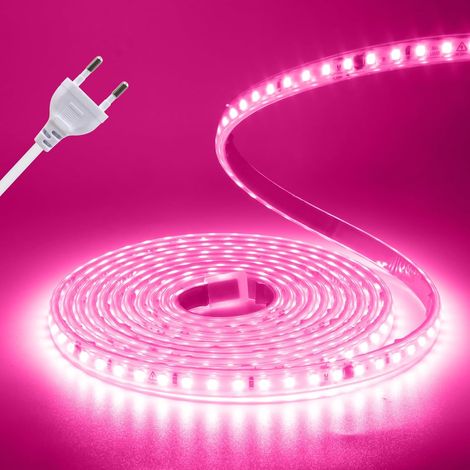 Bande LED 220 V,Pink 120 LED/m, étanche IP65, ruban adhésif ultra-lumineux sécable de 10 cm pour alimentation directe, éclairage intérieur.5M (1/5)