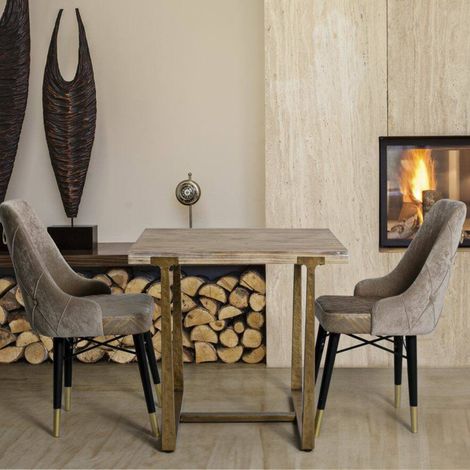Dmora - Esstisch Bisenti, Küchenregal, Esszimmertisch, Festes rechteckiges Regal, Gold und Braun, 80x80 h76 cm (1/5)