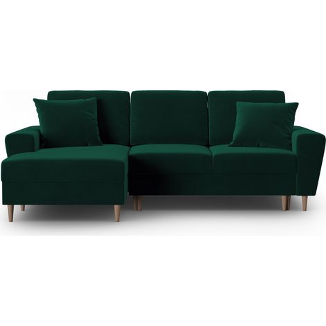 Canapé-lit d'angle gauche + box 4 places velours vert bouteille (1/5)