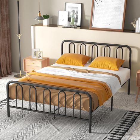 King Size Metal Platform Bed Frame with Headboard & Footboard (1/5)