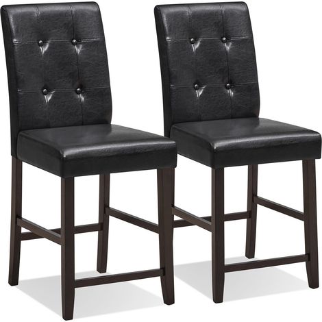 Set of 2 Bar Stools Upholstered Bar Counter Height Chair With Button-Tufted Back (1/5)