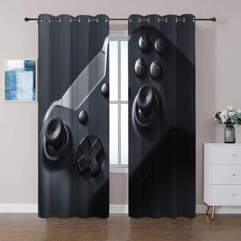 Noir Rideaux Occultants Une Manette 3D Impression Rideau Chambre Enfant Moderne Rideaux À Oeillets Décoration de Fenêtre pour Salon Cuisine Bébé 2 Pièces L110 x H215 cm - 110L X 215H cm (2 Panneaux) (1/5)