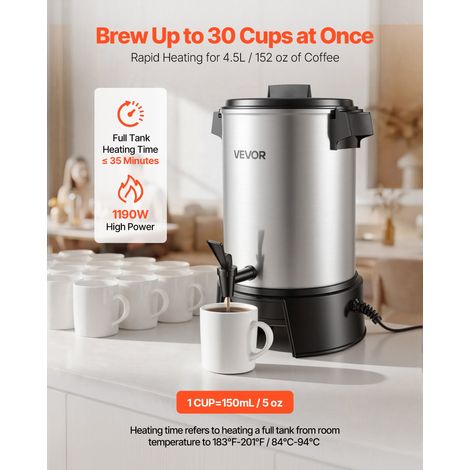 Percolateur à Café 4,5 L 30 Tasses Distributeur de Boissons Chaudes, Pour Thé Chocolat Bureau Restauration Fête, Marmite à Vin Chau… (1/5)