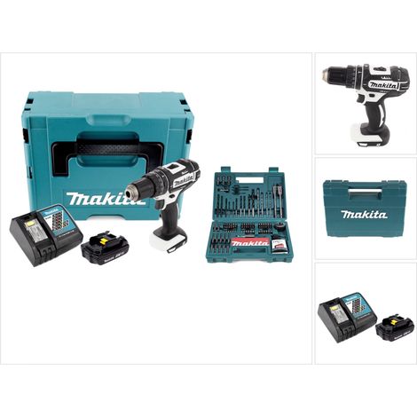 Makita DHP 482 RF1J W Akku Schlagbohrschrauber 18V 62Nm im Makpac + 3,0A h Akku + Schnellladegerät + Makita B-53811 Bit & Bohrer-Set 100-teilig (1/5)