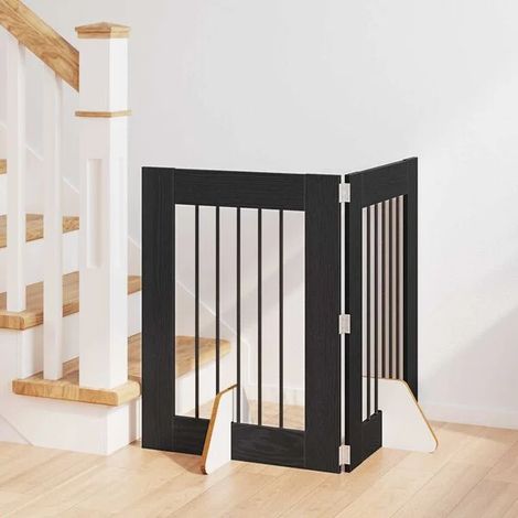 Porte pour chien avec cadre de support, ensemble de 2 pièces, chêne noir, 60 x 80 cm