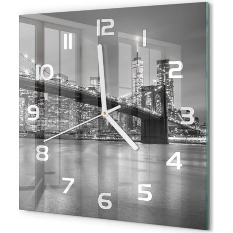 Horloge Murale Carrée Analogique en Verre Silencieuse Moderne Salon Cuisine New York la nuit 30x30 cm (1/5)