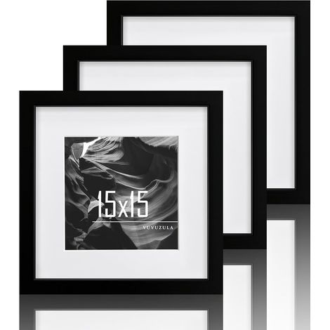 Lot de 3 cadres photo en bois MDF - 15 x 15 cm - Noires - Avec passe-partout - 10 x 10 cm (1/5)