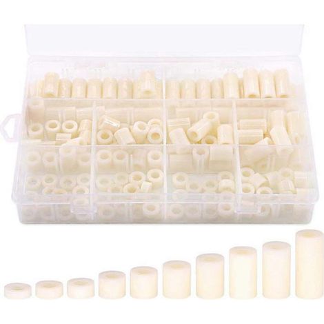 150 entretoises rondes M6x3-M6x25 mm en ABS blanc, isolantes et creuses, pour circuits imprimés. (1/5)