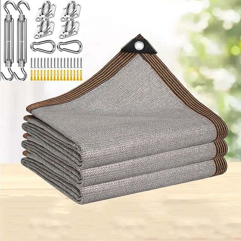 Voile d&aposombrage 1 x 10 m avec accessoires, auvent rectangulaire bloquant 90 % des UV, voile d&aposombrage carrée, pour terrasses,Gris (1/5)