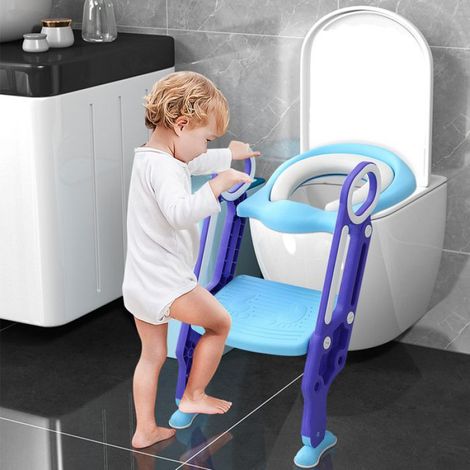 Réducteur de Toilette Enfant,Toilette bébé Avec Réglable,Avec Marches et Cousin Confortable,31x23,5x41cm,Bleu - Violet (1/5)