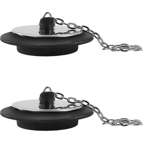Bonde de lavabo - 2 pièces - Caoutchouc - Avec chaînette 10 cm - Universelle - Bouchon de bonde - Accessoire de salle de bain - Pour lavabo, Bain , receveur de Cuisine , lavabo, plan de travail - Ø 43 (1/5)