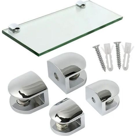 Glasregalklemme, Glasregalhalterung, verstellbare Wandhalterung, passend für 8–10 mm dickes Glas, polierte Zinklegierung, 4 Stück, EBL1012-4P (1/4)