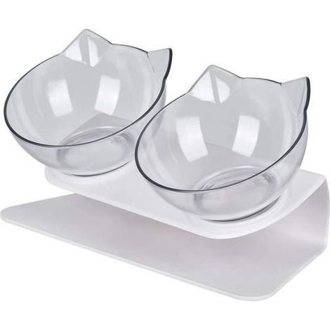 Double gamelle chat chien plastique, Gamelle pour chien chat voyage, Ecuelle chien, Distributeur eau et croquette chat - Transparent (1/4)