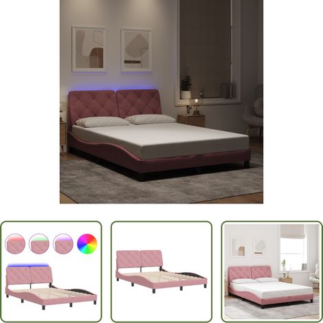 LED - Bettgestell mit LED ohne Matratze Rosa 120x200 cm Samt (1/5)