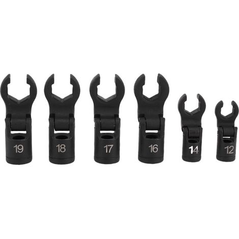 Jeu de 6 clés à œil 1/2" et 3/8" à 6 pans, tête flexible à 180°, pour conduites de carburant, tailles 12 mm, 14 mm, 16 mm, 17 mm, 18 mm et 19 mm.