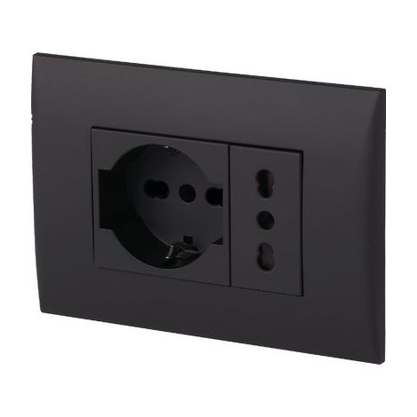 PLACCA PRECOMPOSTA 2211 ELECTRALINE - NERO POSTI 2 PRESA 10/16 + SCHUKO VOLT 220 A 16- 2 pezzi