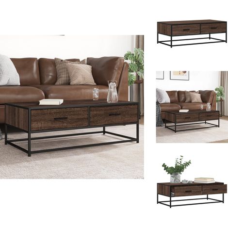 Couchtisch Braun Eichen-Optik 100x50x35 cm Holzwerkstoff Metall - Couchtisch - Couchtische - Couchtisch Niedrig - Tisch (1/5)