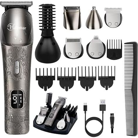 Tondeuse à barbe professionnelle pour homme - cheveux étanche électrique Kit de toilettage 6 en 1 Acier inoxydable unité (1/5)