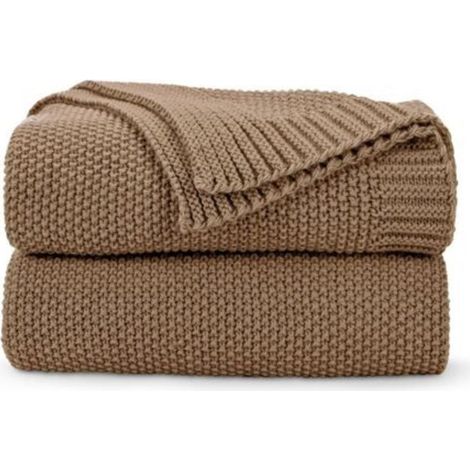 Plaid marron caramel, doux et confortable, en maille torsadée, pour lit, canapé et salon, 127 x 152 cm, marron clair