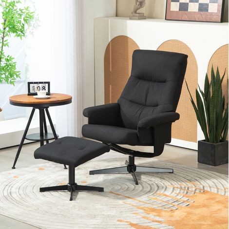 Fauteuil relax noir avec repose-pieds – pivotant, inclinable (1/5)