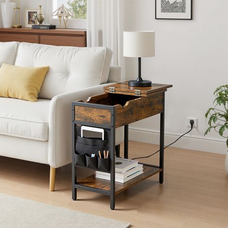 Table d’Appoint, Table de Chevet avec Prises et Ports USB, Marron et Noir (1/5)