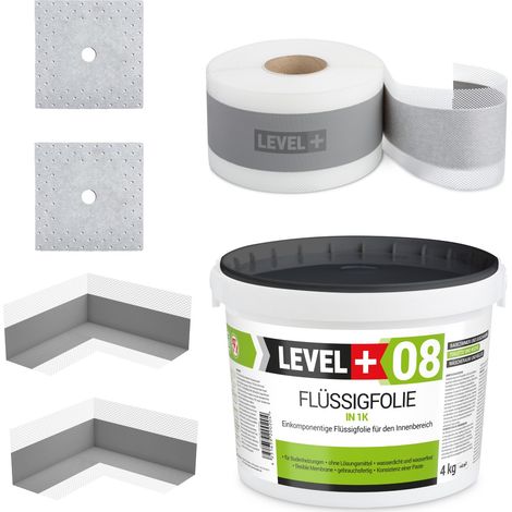 LEVEL+ Dichtset für Duschabdichtung Bad Dichtband Flüssigfolie 4kg SET07 (1/4)