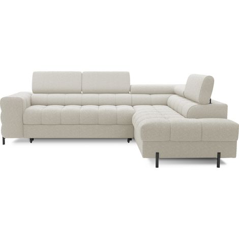 Canapé d'angle convertible en tissu appuis-tête réglables LUCCINO - Coffre et pieds métal noir angle droit-Beige clair-angle droit