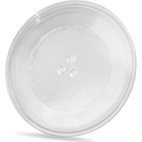Plateau Micro-Ondes 25,5 cm, Verre 255 mm, 3 Picots Plateau en Verre 255 mm avec 3 Picots, pour Micro-Ondes Compatibles. Non Universel, Vérifiez Diamètre et Support. (1/5)