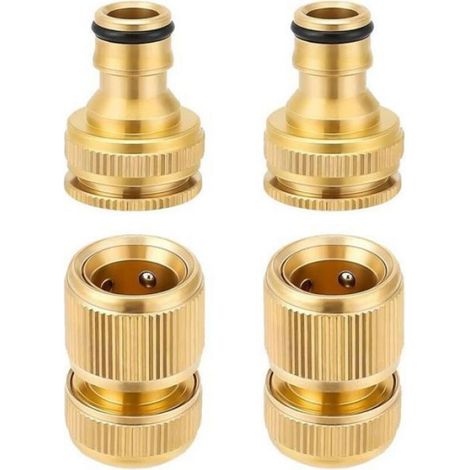 Raccord Robinet Tuyau D'Arrosage - Laiton Massif - Adaptateur 2 En 1 1/2 Pouces Et 3/4 Pouces - Étanche Avec Joint Caoutchouc - Pour Jardin Patio Camping-Car - Lot De 4 (1/5)