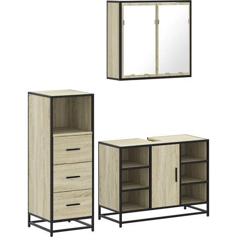 Maison Exclusive - 3-tlg. Badmöbel-Set Sonoma-Eiche Holzwerkstoff
