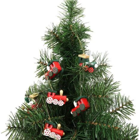 Aiperq Set of 6 Cute Wooden Mini Trains, Kids Gift Toy Steam Train Red Ornament for Christmas Party Kindergarten Decorations (Red) (1/4)