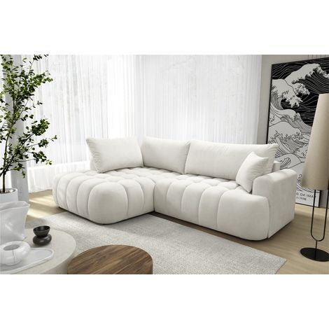 Ecksofa mit Schlaffunktion NANTES Sofa in Stoff Soft Weiß Ottomane Links (1/5)