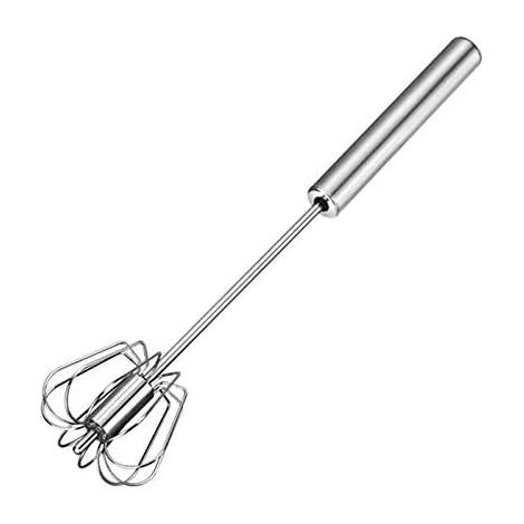 Agitateur à Rotation Automatique Batteurs manuels et fouets acier inoxydable batteur à oeufs à main semi-automatique en acier inoxydable, mousseur à lait mélangeur non électrique(12 pouces) (1/5)