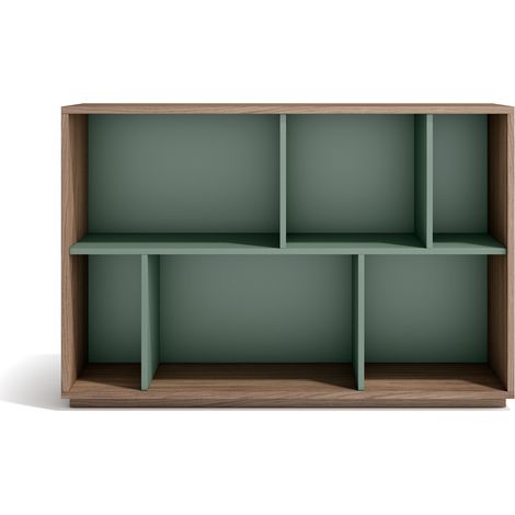 Estantería librería, colección NACK, con 2 niveles de altura en melamina color nogal velmore-verde (1/5)