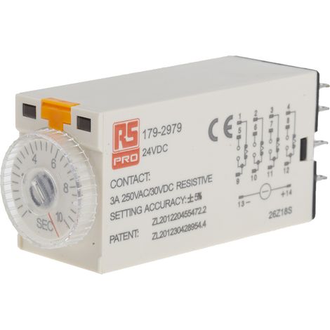 Relais temporisé RS PRO, 24V c.c., Enfichable, 4 contacts ( Prix pour 1 ) (1/3)