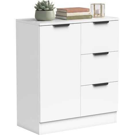HOMCOM aparador de salón estrecho con 3 cajones y puerta de cierre suave, armario de cocina moderno, para entrada, comedor, 60x30x70 cm, blanco (1/5)
